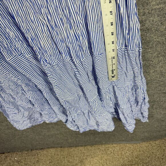 Cactus + Pearl Dress Women 2XL Blue Striped Shift Midi V-Neck Short Sleeve Rayon - Picture 6 of 7
